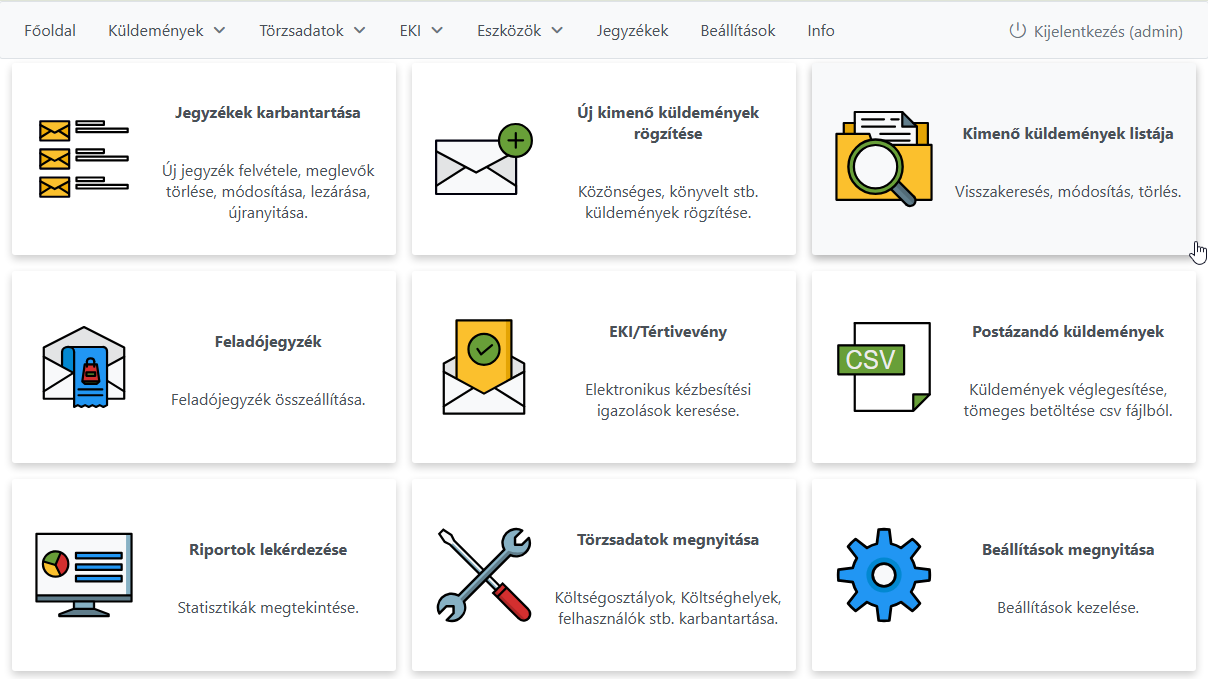 Webpostázó szoftver felhasználói felülete — feladójegyzék összeállítása böngészőben